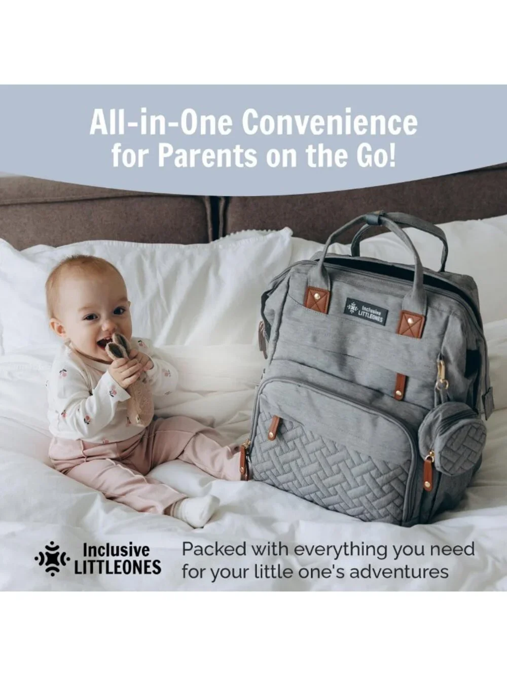 Multifunctional Diaper Bag with Changing Station, Stroller Straps & Pacifier